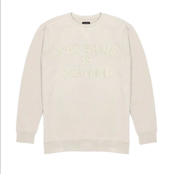 TACKMA THE GAME IS EVERYTHING CREW SWEATSHIRT, OFF WHITE, MEDIUM, UNISEX, NWOT‎ - Picture 2 of 11